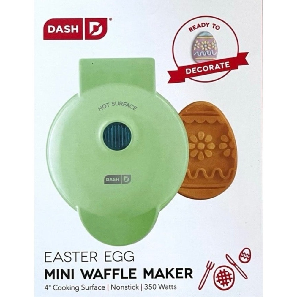 Dash Mini Waffle Maker Easter Egg 4"‎ Nonstick, Hashbrowns, 350 w Light Green